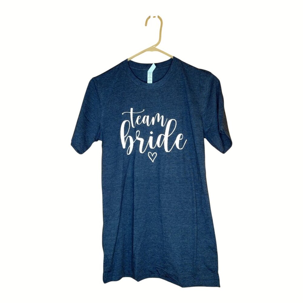Team Bride T-Shirt Bachelorette Party Wedding Heather Navy Blue Pink Lettering